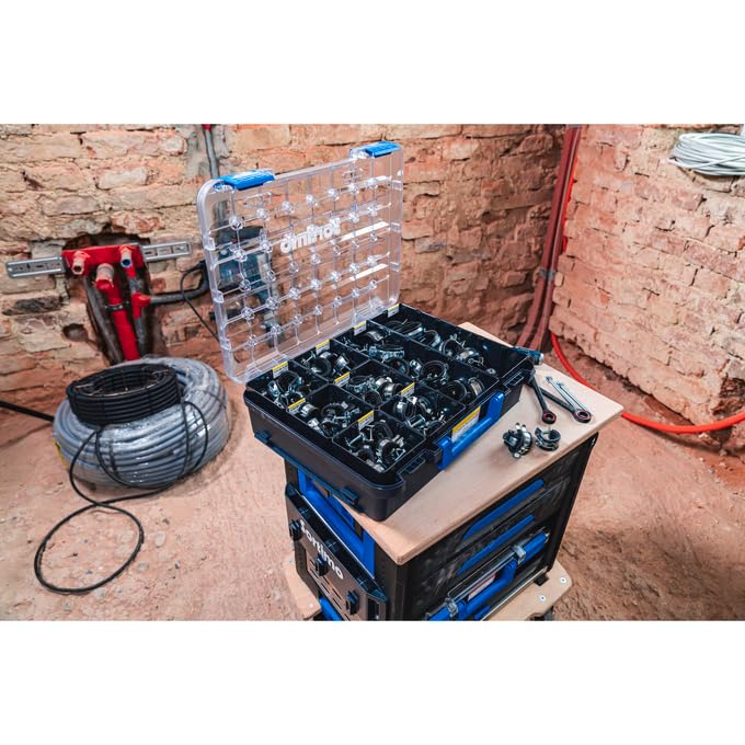 Sortimo T-BOXX 330 with 8 Inset Boxes H95 - Robust Small Parts Box with Transparent Lid, Flexible Divider & Safe Transport. Compatible with Sortimo Vehicle Equipment & WorkMo