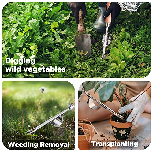 WORKPRO Weed Puller Tool, Metal Leverage Base and V-Shaped Forks for Easy Weed Removal & Deeper Root Digging, Heavy Duty Stainless Steel with Wood Handle, Manual Hand Weeder for Gardening