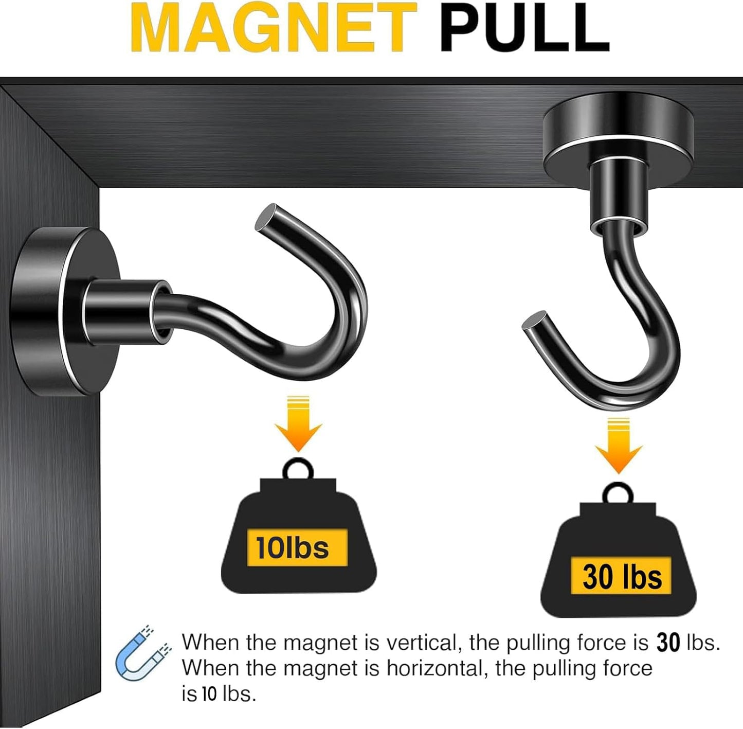 DIYMAG Magnetic Hooks for Hanging, 30lbs 2026 Cruise Cabin Ship Essentials N52 Magnetic Hook Heavy Duty Strong Magnets Fridge for Classroom Beach Kitchen Grills 10 Pack Black