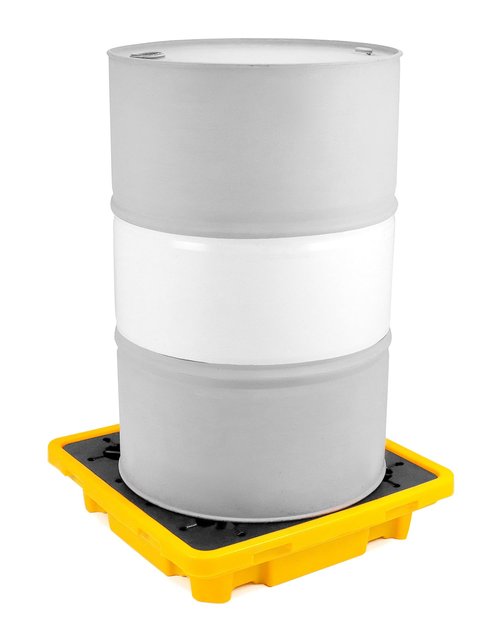QWORK 1 Drum Modular Platform, 26 x 26 x 5.9 inches Drum Spill Containment Pallet, 2,000 lbs. Load Capacity Containment Tray Spill Containment Platform, Polyethylene Spill Pallet, Yellow