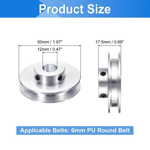 uxcell 1Pcs Single Groove Pulley, 12mm Fixed Bore 50mm Outer Diameter Aluminum Alloy Mechanical Belt Pulley with Hex Wrench for 6mm PU Round Belt