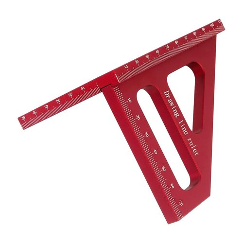 3D Multi-Angle Measuring Ruler, Aluminum Alloy 45°/90° Square Protractor Triangle Rulers, Woodworking Drawing Line Tool, Red(Imperial)