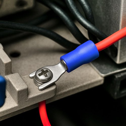 ANGSTROM Fork Spade Terminals, Insulated Electrical Crimp Connectors 100pcs (16-14ga Blue, #8 Stud)