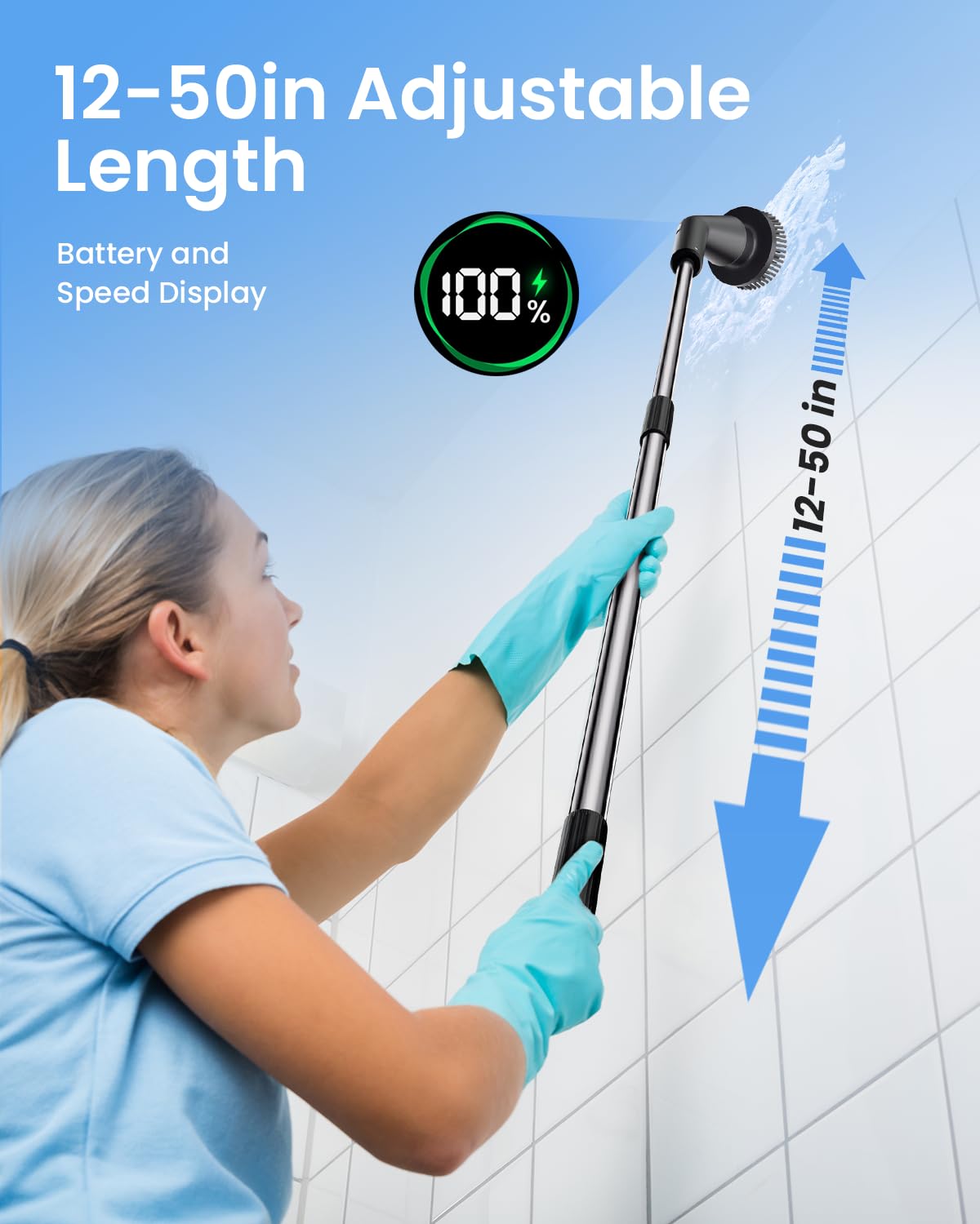 Leebein Electric Spin Scrubber, Cordless Cleaning Brush for Bathroom Shower Tub, IPX7 Waterproof Power Scrubber with 7 Brush Heads, Extendable Long Handle and 2 Speeds Scrubber for Bathtub Floor
