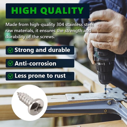 #8 x 3/4" (100 Pack) Stainless Steel Phillips Pan Head Wood Screws, Stainless Steel 304 (18-8), Pan Head Sheet Metal Screws Self Tapping for Wood