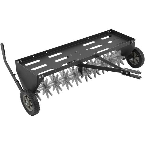 Doniks 40-Inch Tow Behind Plug Aerator with Transport Wheels, Lawn Aerator Tow Behind with Galvanised Steel Tines and Extra-Wide Tow Bar, Pull Behind Aerator for Gardens, Lawns, Farms