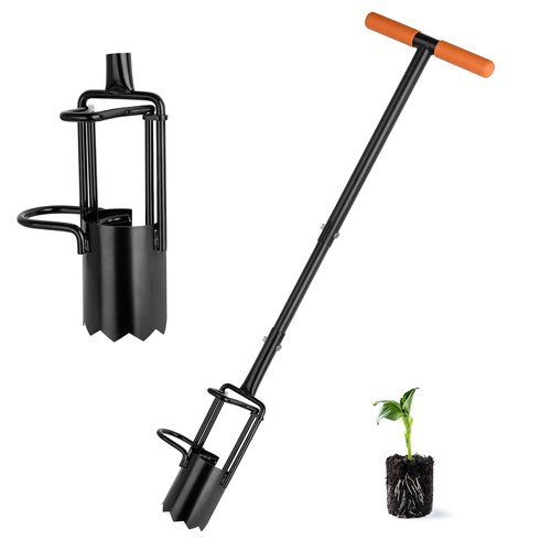 BARAYSTUS Bulb Planter Tool Long Handle, Tulip Bulb Planter Tool with Serrated Base & Double Pedal, Soft T Grip Sod Plugger, Heavy Duty Bulb Planter Tool for Digging Holes Sowing Plant Bulb