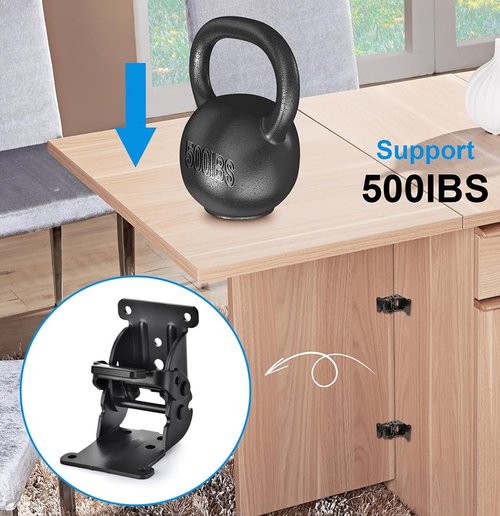 4 Pack Folding Brackets, Self-Locking Hinges with Screws & Non-Slip Pads, 500LB Capacity Adjustable Support for Table/Bed/Desk Legs, Quick-Install Heavy-Duty Extension Support Bracket