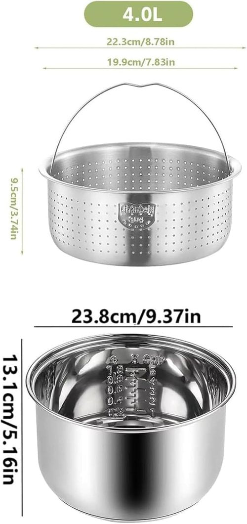 Stainless Steel Rice Cooker Inner Pot, Universal Non-Stick Rice Cooker Pot Replacement with Steamer Basket for Multi-Cookers, Even Heating for Perfect Rice (4L)