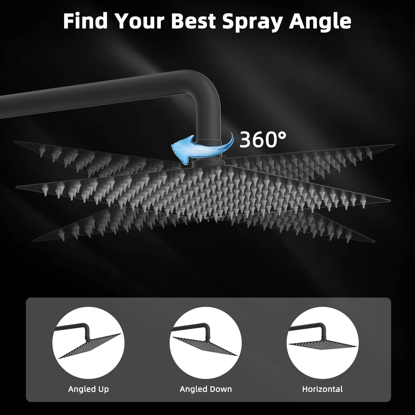 Hibbent All Metal 12 Inch Shower Head, High Pressure Stainless Steel Rain Showerheads, Bathroom Rainfall Showerhead with Ultra-thin Design, Adjustable Brass Ball Joint, Silicone Nozzles, Matte Black
