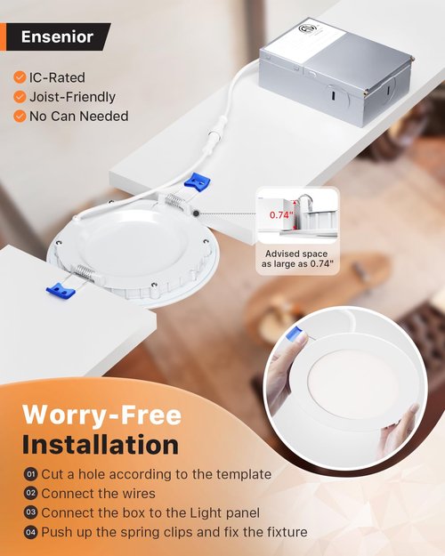 Ensenior 24 Pack 6 Inch LED Recessed Ceiling Light, Dimmable, 2700K-5000K 5CCT, 1200LM 12W 120V, High Brightness Canless Wafer Downlight - ETL&FCC&IC