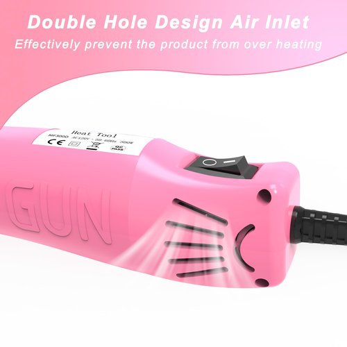 Heat Gun, Mini Heat Gun for Shrink Tubing, Portable Heat Gun for DIY Crafts, 300W Heat Air Gun with Reflector Nozzle, Shrink Wrap Gun Tool for Shrink Packaging PVC, Drying Paint, Clay - Pink