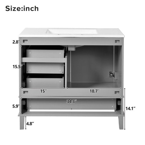 Mirightone 36" Bathroom Vanity with Sink, Bathroom Vanities 36 Inch with Sink, 36 Bathroom Vanity with Top Including 3 Drawers and 1 Soft Closing Door, Vanity with Sink for Bathroom (Grey)