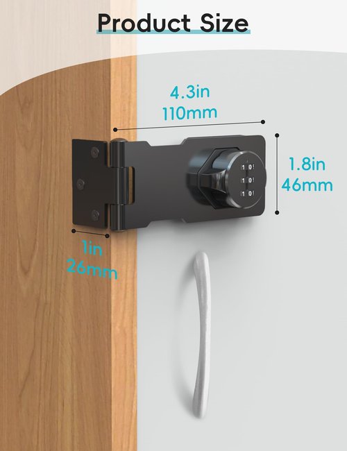 I-EASYDWW Cabinet Password Hasp Lock, Keyless Combination Lock for Small Doors, Barn, Bathroom, Outdoor, Garage, Garden, Black
