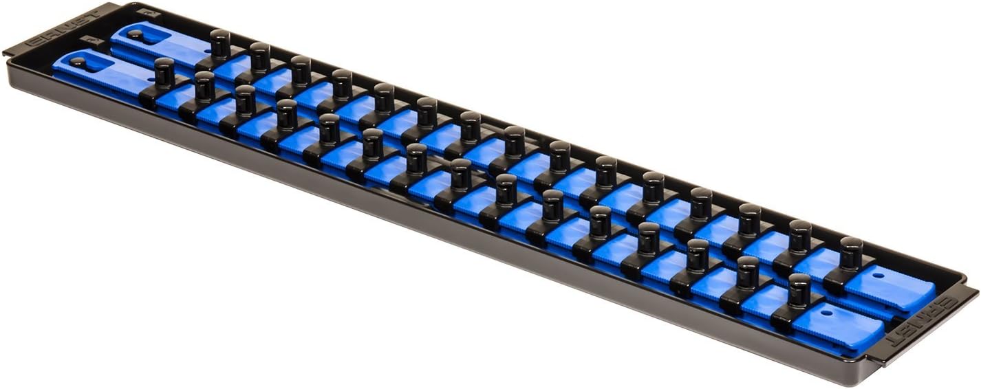 Ernst Manufacturing 19-Inch Socket Boss Organizer with Twist-Lock 2 Rails for 1/2-Inch Drive Sockets, Blue, Model 8457 – Secure and Durable Socket Storage Solution - Made in USA