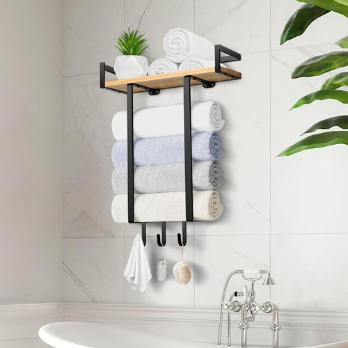 Towel Racks for Bathroom, Wall Mounted Towel Rack for Bathroom, Wall Towel Rack for Rolled Towels, Towel Storage for Small Bathroom Decor-Black