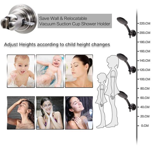 JiePai Suction Cup Shower Head Holder, Adhesive Suction Handheld Shower Head Holder Bracket,Removable Wall Mount Head Holder for Bathroom,Brushed Nickel