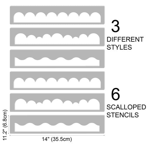 6 Pack Scalloped Border Stencils for Painting Large Pattern on Wall, Door, Window, Reusable Multi-Wave Border Edge Template for Scandinavian DIY Wall Painting Décor Projects.