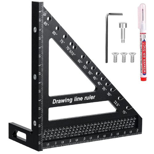 3D Multi-Angle Measuring Ruler, Multi-Angle Measuring and Marking Square, Large Carpenter Square 8.5''x7.7'' Woodworking Ruler, 15-90 Degree Aluminum Alloy Woodworking Square Protractor