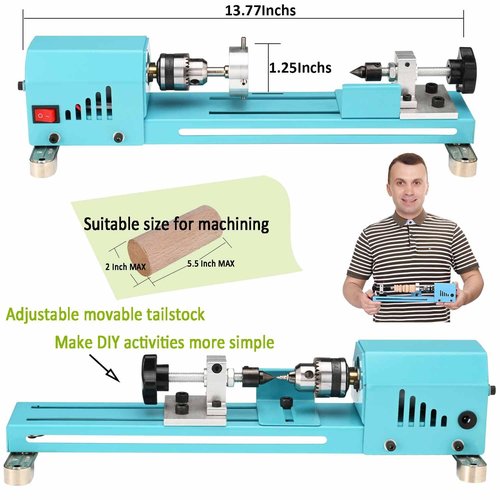 Mini Lathe Wood Lathe Machine Multi-Purpose Type Lathe Milling Cutting Grinding Polishing Professional Table Top Lathe Tool Kit