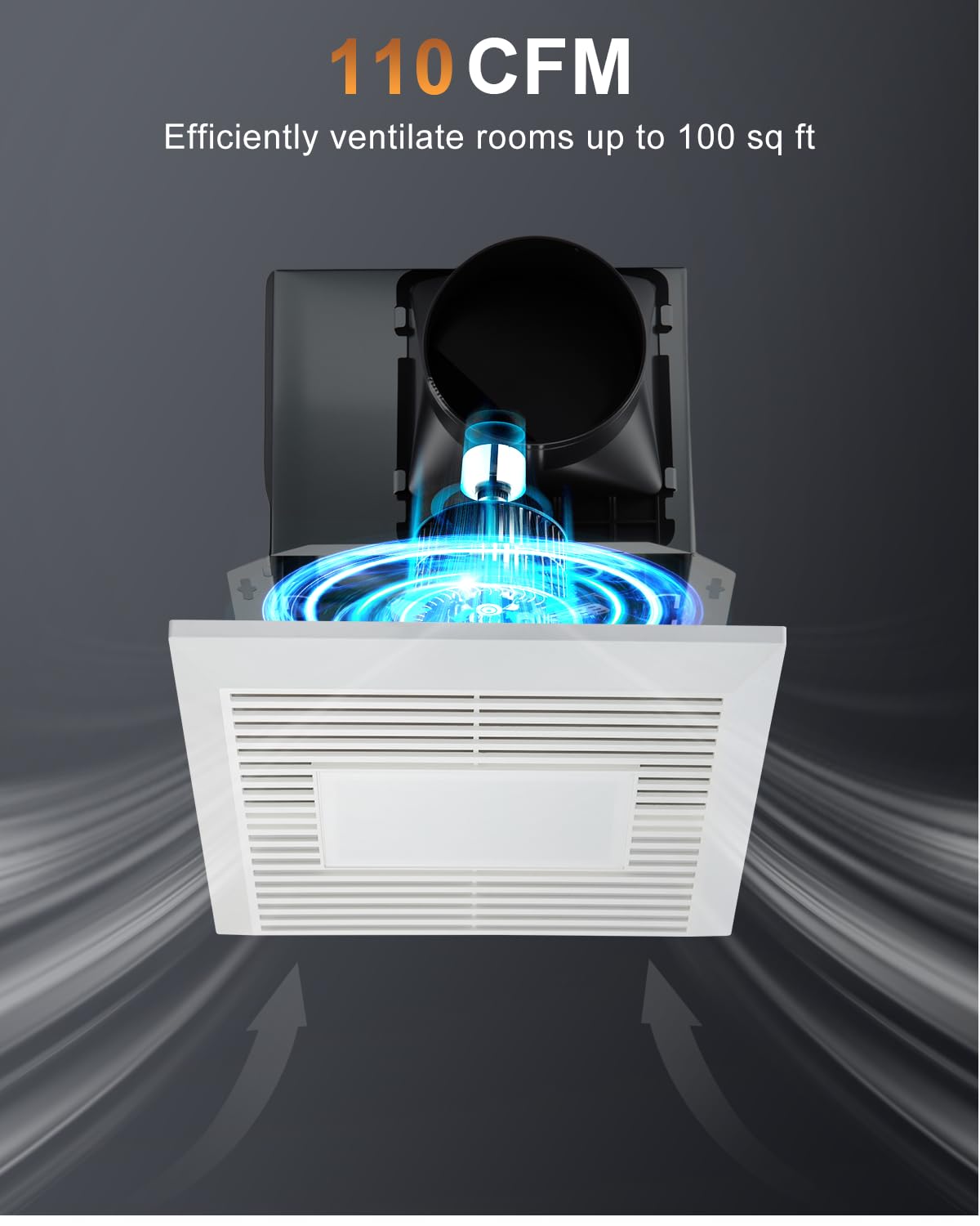 GROWNEER Bathroom Exhaust Fan with Light, 110 CFM 1.0 Sone Exhaust Fan No Attic Access Needed, Ceiling or Wall Mount, 7.68 x 9.25 inch, 35W Bathroom Fan with LED Light 3CCT Adjustable 600LM, White