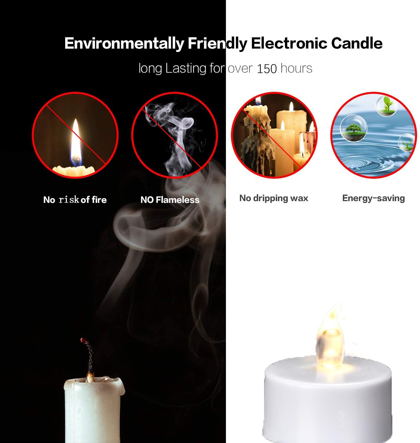 LED Tea Lights Flameless Candles: Battery Operated Bulk 24-Pack Realistic and Bright Flickering Long Lasting 200 Hours Electric Tealight Candles for Home Decor Halloween Christmas Wedding (White)