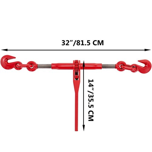 VEVOR Chain Binder 3/8in x 1/2in, Ratchet Load Binder 9215lbs Capacity, Ratchet Lever Binder w/ G70 Hooks, Adjustable Length, Ratchet Chain Binder for Tie Down, Hauling, Towing, 2 Packs in Red