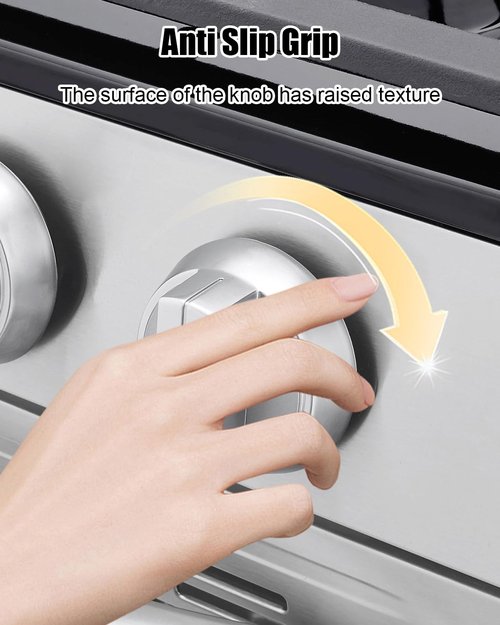 W11418244 Range Knob Compatible with Whirlpool WCE55US0HB00 WCE77US0HS01 WCE77US6HB00, Gas Stove Surface Burner Control Knob Replace W11130627 W11222054, Silver, 4 Pcs