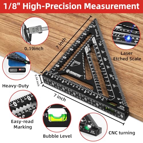 7inch Rafter Square with Level Vial, Heavy Duty Multi-Purpose