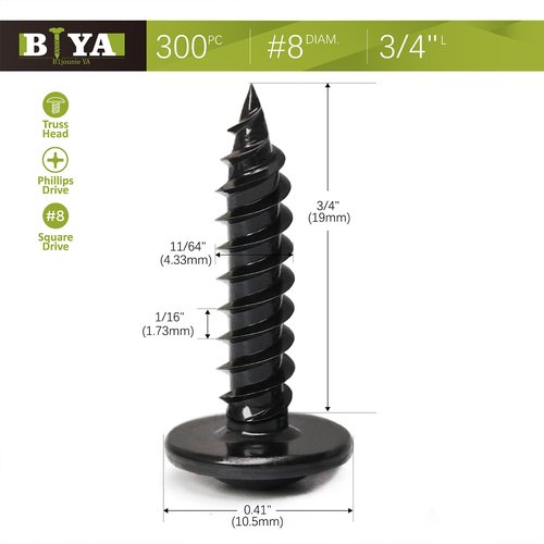 Black Wood Screws, #8×3/4 inch 300Pcs Black Phillips Modified Truss Head Wood Screws Quick Metal Self Tapping Zinc Oxide Used in Household Appliances,Furniture,Woodworking by B1jounie YA