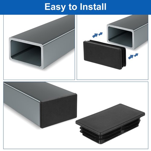 uxcell 16 Pcs Rectangle Tubing End Caps 2 x 1 Inch Plastic Hole Plugs Insert End Cap for Metal Tubing Post Chair Leg Table Bookshelves Furniture, Black