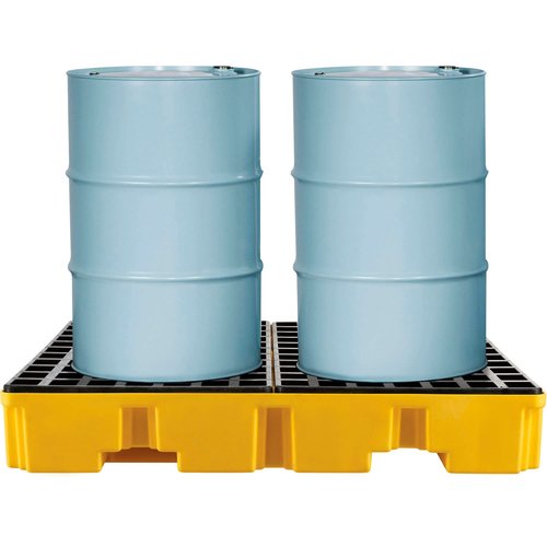 Global Industrial 4 Drum Low Profile Spill Containment Pallet with Drain, 4-Way Forklift Pockets, 65 Gallon Capacity, 8000 Lbs Capacity, 51.5"W x 51.5"D x 8"H, Yellow
