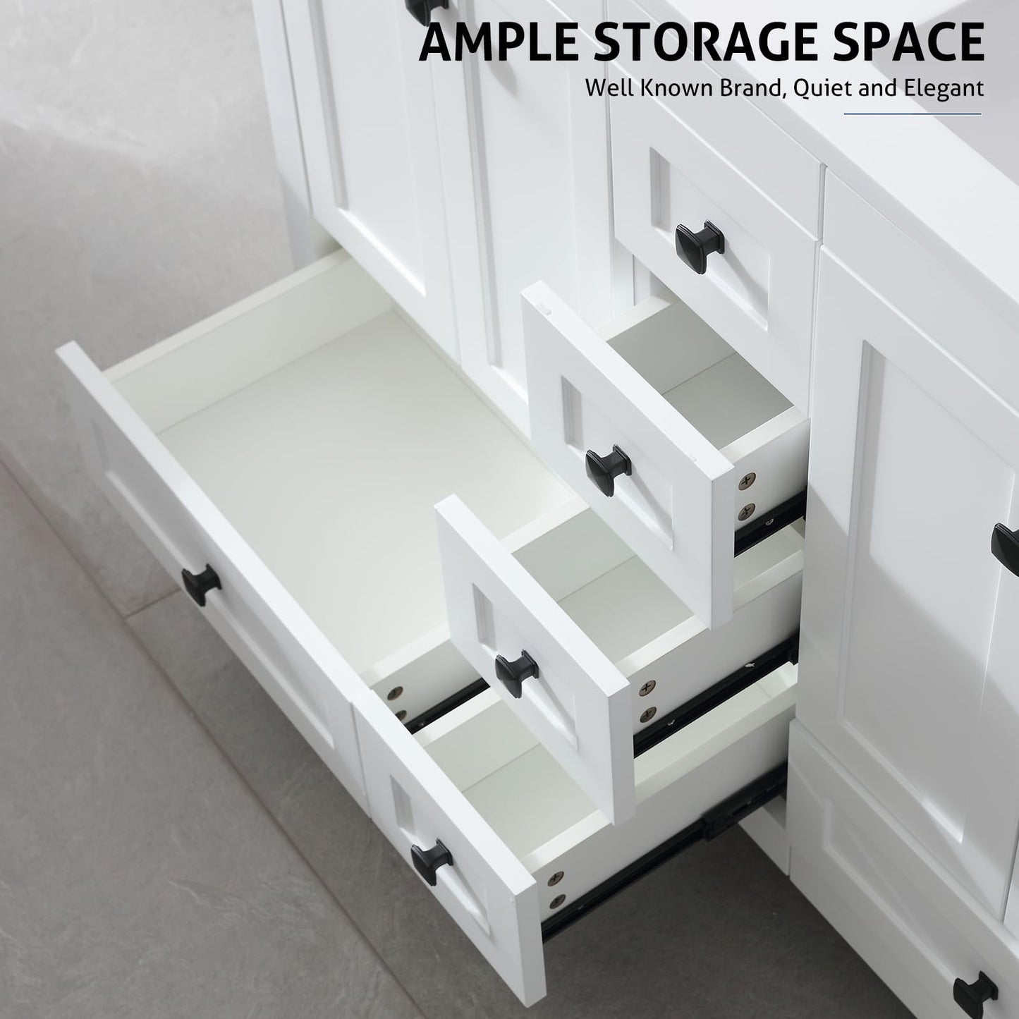 eclife 60" Bathroom Vanities with Sink Combo, Modern Thickened Wood Bathroom Storage Cabinet w/Undermount White Double Sink, Matte Black Faucet Drain, White