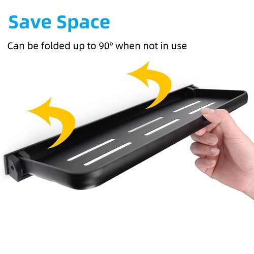 DEAYOU 2 Pack Folding Wall Shelf for Bathroom, 90° Fold Up Floating Shelf, Wall Mounted Drop Down Metal Shelves for RV, Campers, Laundry Room, Toilet Room, Kitchen, Waterproof, Space Saving, Black