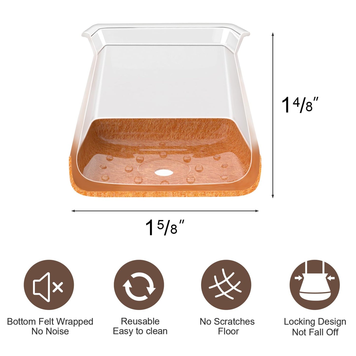 20 Pcs Chair Leg Floor Protectors for Hardwood Floors, Clear Rubber Furniture Sliders with Felt, Silicone Furniture Leg Caps Covers (Fit Square Diameter:1.06" to 1.44")