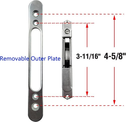 HauSun Mortise Lock with 45 Degree Keyway and Round Faceplate,Adjustable,Spring-Loaded Hook Latch Replacement for Sliding Patio Doors Constructed of Wood, Aluminum and Vinyl, 4-5/8"