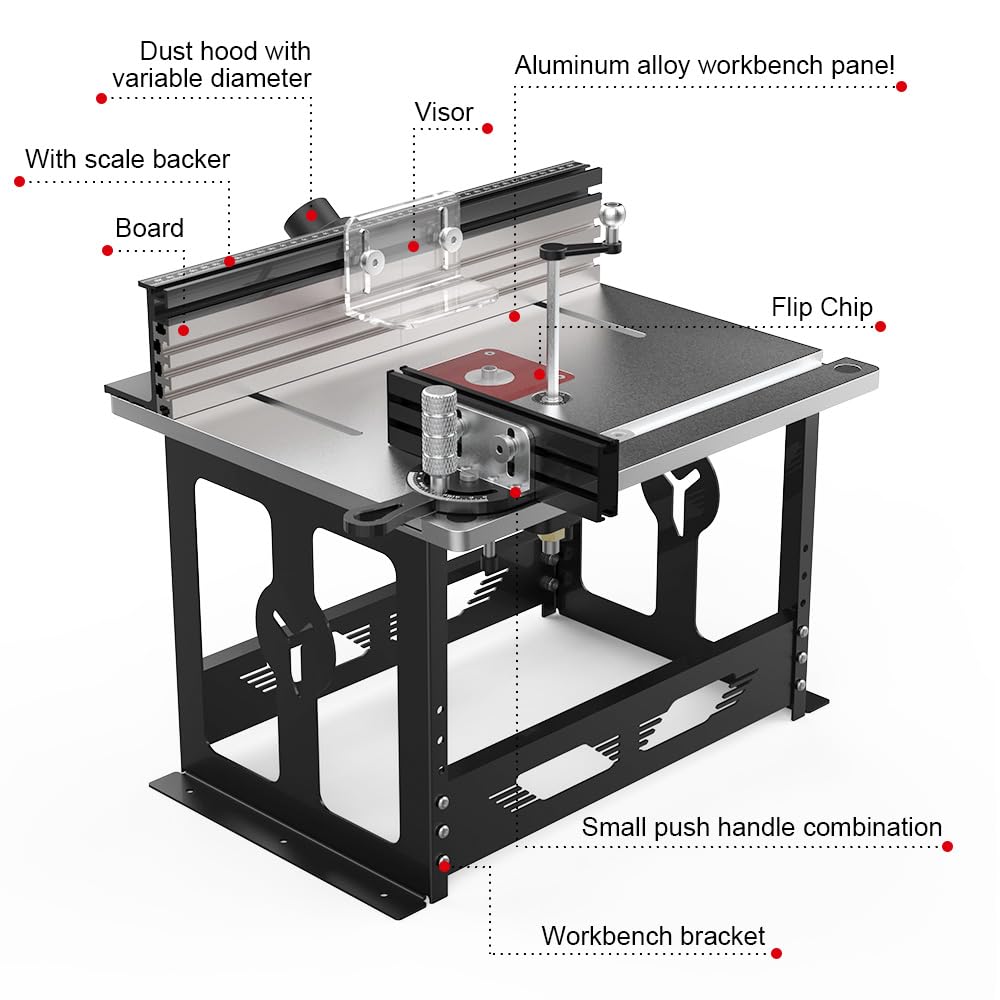 MUWOOD Bench Top Router Table, Full Size Portable Router Table, Workshop Table Router, Workbench Accessory (Black, Imperial)