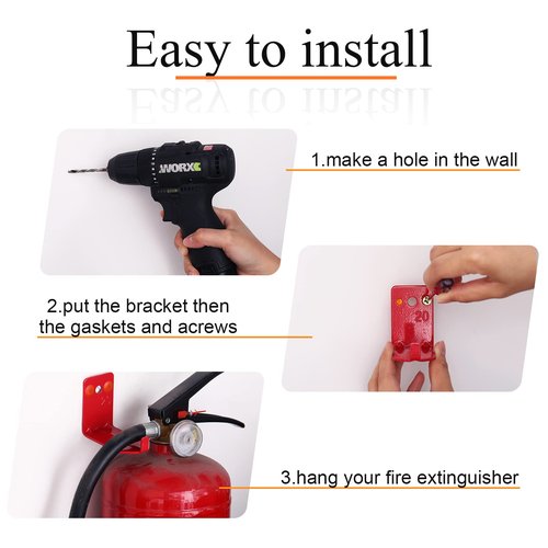 2 Pack Fire Extinguisher Holder and 4 Pieces Fire Extinguisher Sign Sticker, 20lb Fire Extinguisher Wall Hook Mount Bracket for Big and Small Fire Extinguishers, Indoors and Outdoors