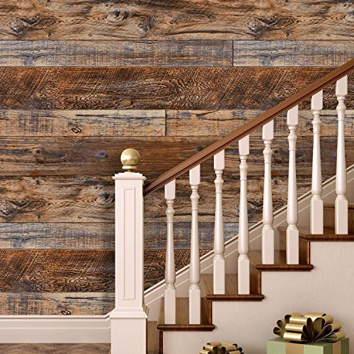 WENMER 17.71 x 118 Inch Brown Wood Peel and Stick Wallpaper for Cabinets & Walls