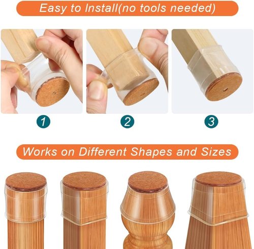 Ansible 24 Pcs Chair Leg Floor Protectors, Silicone Felt Furniture Leg Pads Caps Covers for Hardwood Floors (fit:1.3''-2'')