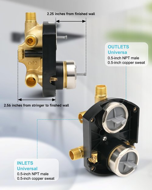 R22000-WS Integrated Shower and Diverter Valve with 3-Setting or 6-Setting Integrated Diverter Trim Kit, R22000-WS Multichoice Universal Rough in Valve, Screwdriver Stops Included, Brass Body