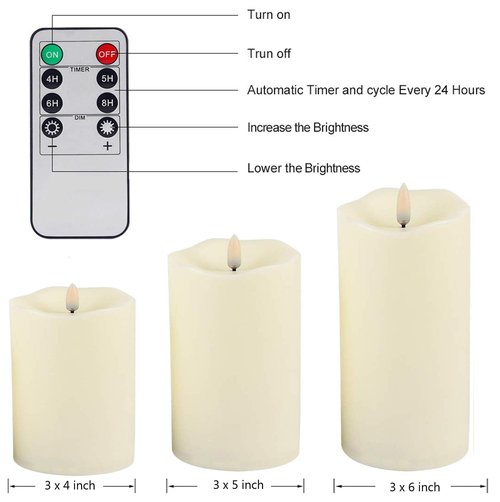 ANGELLOONG Flickering Flameless Candles, Realistic LED Candles with Remote and Timer, Set of 3 Battery Operated Candles for Room Fall Home Decor Wedding Christmas Decorations