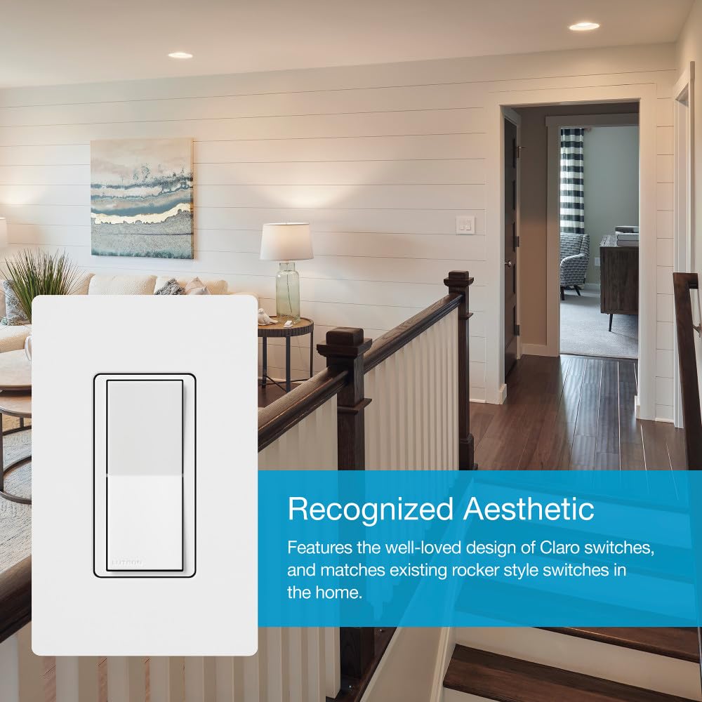 Lutron Caseta Smart Claro Accessory Switch for 3 way – For use only with Diva Smart Dimmer or Claro Smart Switch, DVRF-AS-WH, White