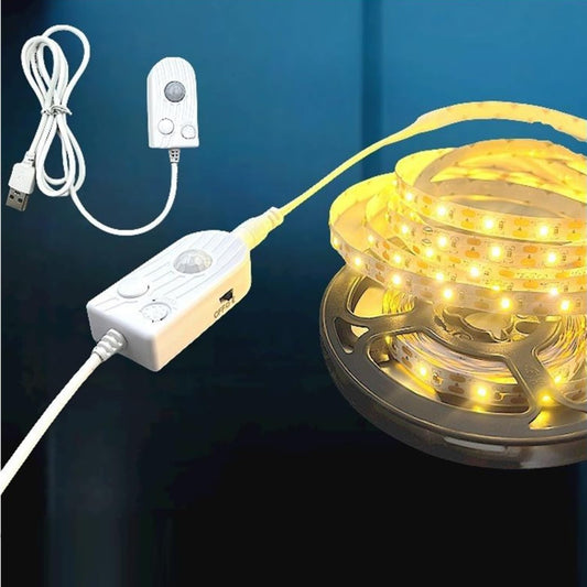 USB Automatic Induction Switch 3.28ft + LED Strip Lights, 3.28ft 3000K Warm Daylight White LED Strip, Ultra 120° Wide Angle Sensing Within 3m Switch