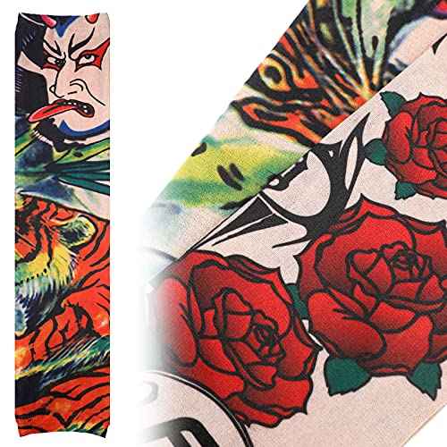 Geyoga 12 Pcs Tattoo Sleeves Fake Arm Sleeves Cover Realistic Soft Elasticity UV Protection for Men Women Working(One Size)