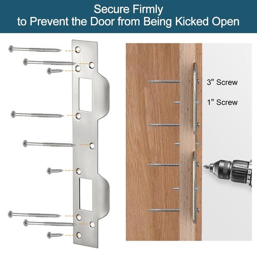 MOSECYOU Door Strike Plate Double Holes, with Reinforced Torx/Star Screws & Bit, Heavy-Duty Latch Reinforcement Plate Security Striker for Exterior Interior Door (1, Satin Nickel)