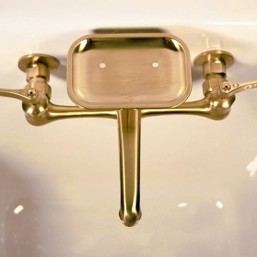 Nantucket Sinks Wall Mount Faucet – 8 Inch Center Wall Mount Bathroom Faucet & Soap Dish, for Utility or Laundry Room, Satin Brushed Brass Finish, 2 Hole Fit – Designer Accesories CIF-2HSB