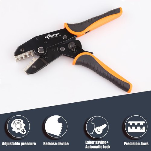 KF CPTEC Ratcheting Crimping Tool for Open Barrel Non-Insulated Terminals, Compatible with Deutsch, Molex, TE, AMP, JST Connectors – Wire Crimper for AWG 10-22 (0.5–6.0mm²), Adjustable Crimping Force