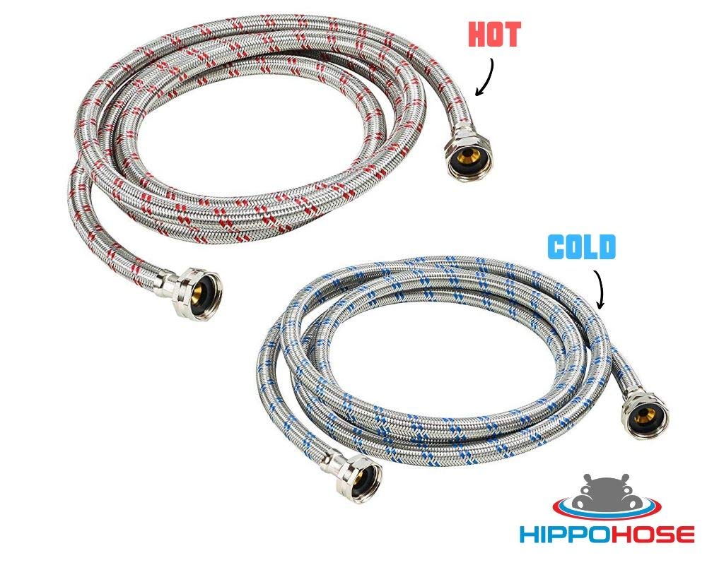 Washing Machine Hoses (4FT) - OCT Connect for Easy & Secure Tightening - Universal Fit to All Wash Machines - (2 Pack) Braided Stainless Steel - Burst Proof Washer Water Supply Line