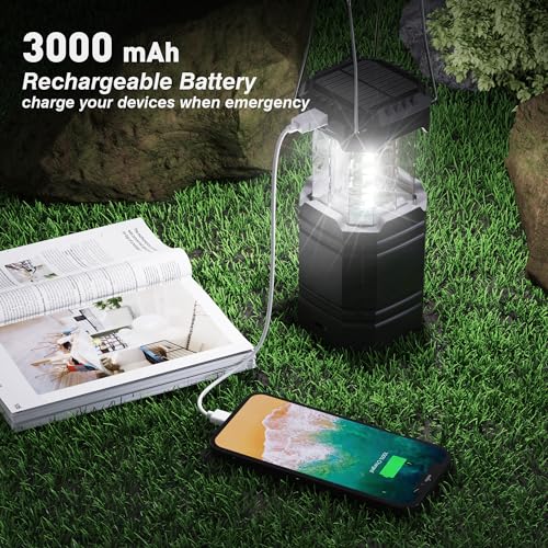 Mesqool 3000mAh Large Capacity Hand Crank Solar Camping Lantern - Black